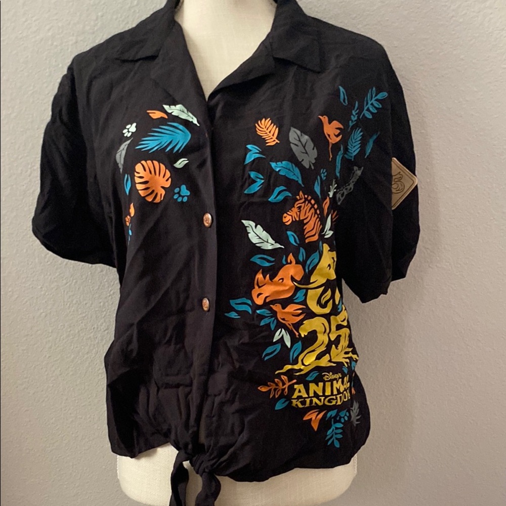 Disney Black and Orange Graphic Button Down Shirt